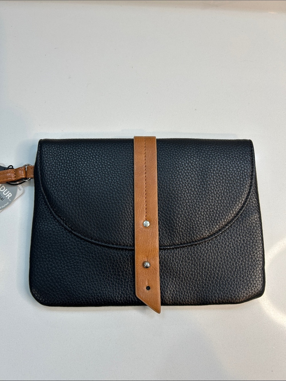 NWT Mundi Black & Tan Pebbled Flap Wristlet Wallet Clutch